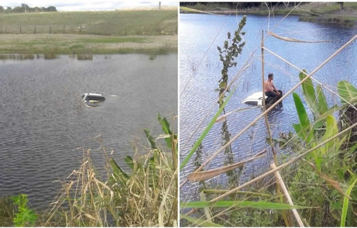 Carro cai em lago 1