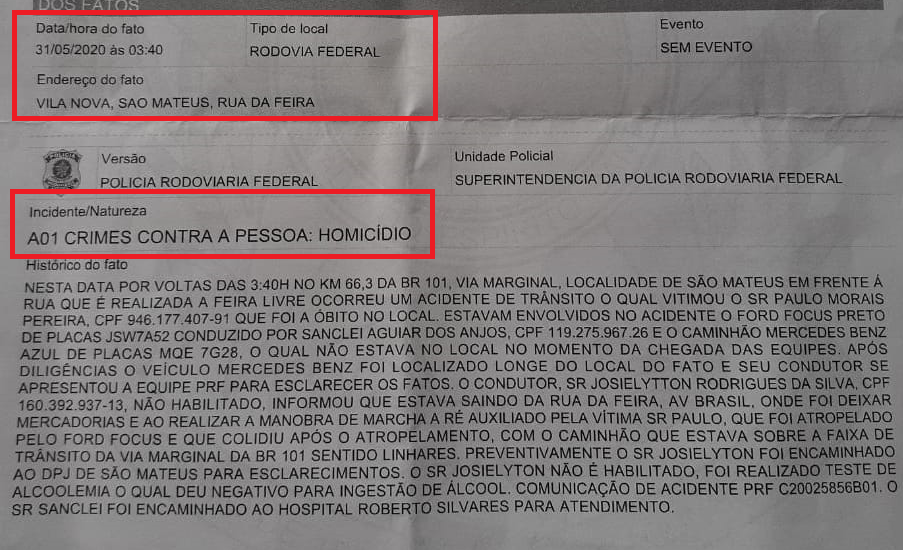 ATROPELAMENTO NA BR-101 – Família de vítima quer justiça contra motorista embriagado e aponta negligência da Prefeitura quanto a sinalização de feira em São Mateus