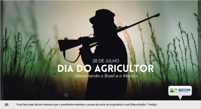 Governo Federal homenageia agricultores com foto de homem armado no campo