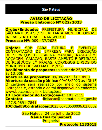 MATAGAL EM SÃO MATEUS – Com valor estimado em R$ 17,3 milhões, Prefeitura lança nova licitação para capina e limpeza nos bairros; pregão anterior foi cancelado por “necessidade de adequação”